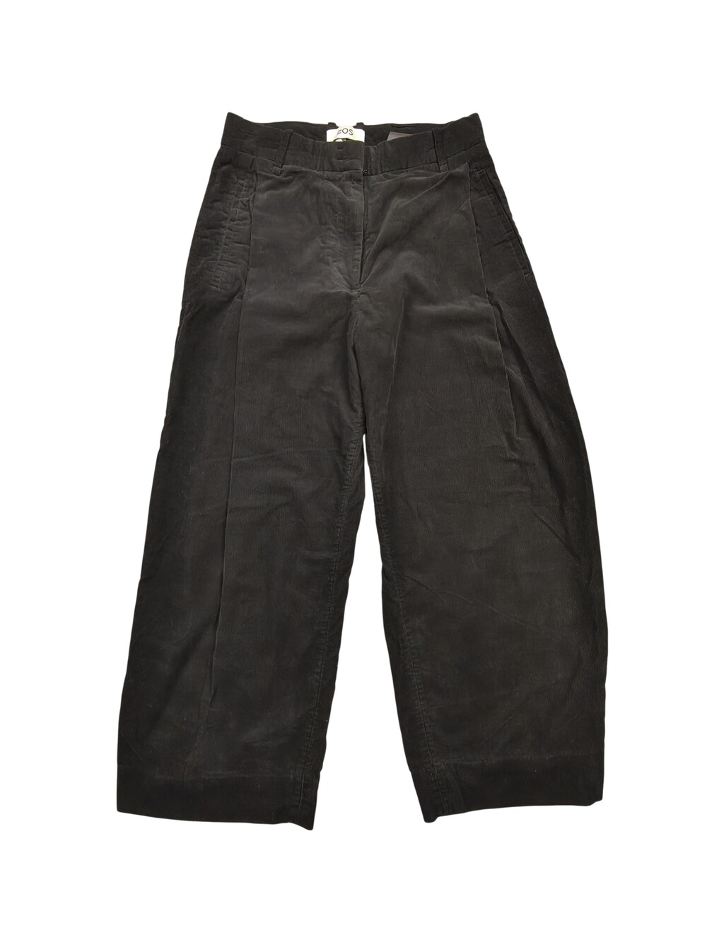 COS Pants Womens 4 Black Cropped Wide-Leg Corduroy Pleated Belted Pockets